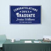 Modern Navy Blauw Wit 2024 Graduation Party Spandoek (Beurs)