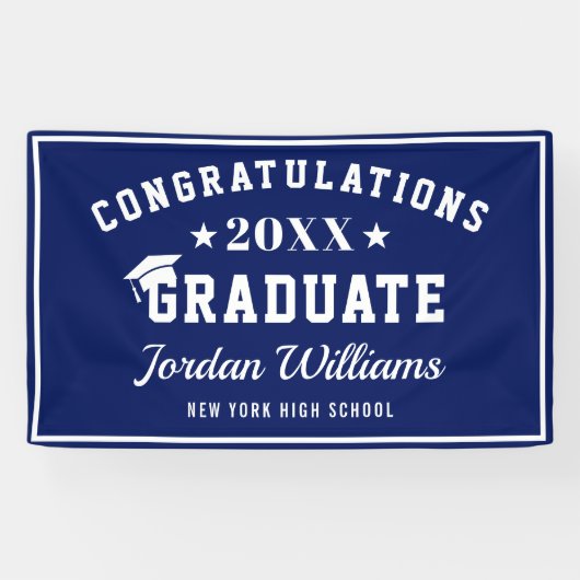 Modern Navy Blauw Wit 2024 Graduation Party Spandoek (Horizontaal)