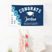 Modern Navy Blauw Wit 2025 Graduation Party Spandoek (Insitu)