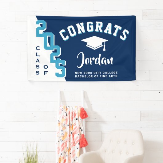 Modern Navy Blauw Wit 2025 Graduation Party Spandoek (Insitu)