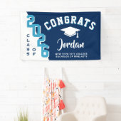 Modern Navy Blauw Wit 2025 Graduation Party Spandoek (Insitu)