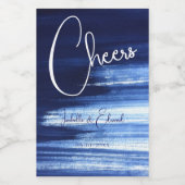 Modern Navy Blauw & Wit Waterverfpenseel Strepen Wijn Etiket (Enkel label)