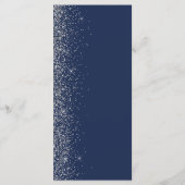 Modern Navy Blauw Zilver Glitter Edge Bruiloft Menu (Achterkant)