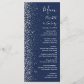 Modern Navy Blauw Zilver Glitter Edge Bruiloft Menu (Voorkant)