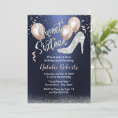 Modern Navy Blauw Zilver Glitter Hoge Heel Sweet 1 Kaart (Staand voorkant)