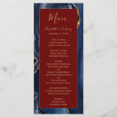 Modern Navy Blauwe Gouden Agate Bourgondische Trou Menu (Voorkant)