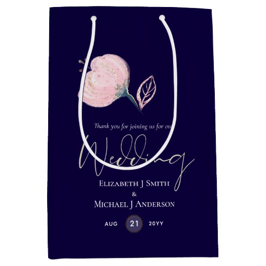 Modern Navy Blauwe Roze Roze Gouden Trouw Budget Medium Cadeauzakje (Voorkant)