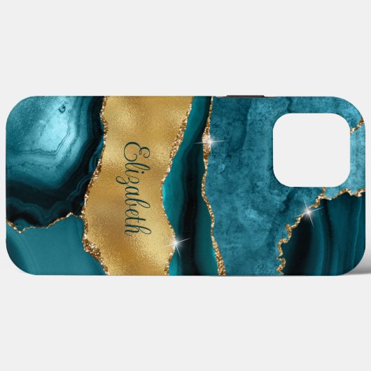 Modern Navy Blauwgroen en Gold Agaat Monogram Case-Mate iPhone Case (Achterkant (horizontaal))