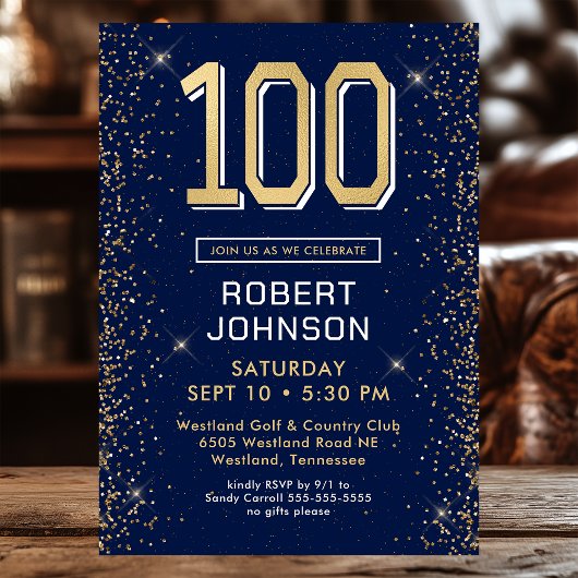 Modern Navy Blue 100e verjaardag Kaart