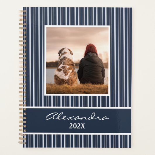 Modern Navy Blue 1 Photo 2023 Custom Planner (Voorkant)