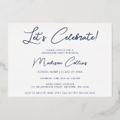 Modern Navy Blue 3 Foto Afstuderen Gold Folie Uitnodiging (Achterkant)