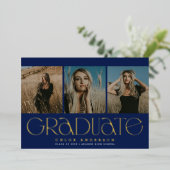 Modern Navy Blue 3 Photo Afstuderen aangekondigd Folie Uitnodiging (Staand Voorkant)