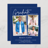 Modern Navy Blue 3 Photo Afstuderen Invitation (Voorkant / Achterkant)