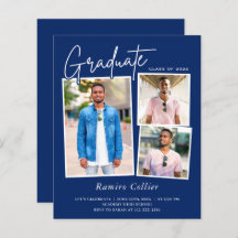 Modern Navy Blue 3 Photo Afstuderen Invitation