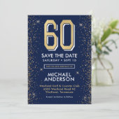 Modern Navy Blue 60e verjaardag Save The Date (Staand voorkant)