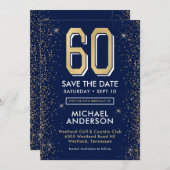 Modern Navy Blue 60e verjaardag Save The Date (Voorkant / Achterkant)