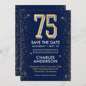Modern Navy Blue 75e verjaardag Save The Date (Voorkant / Achterkant)