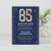 Modern Navy Blue 85e verjaardag Save The Date (Staand voorkant)