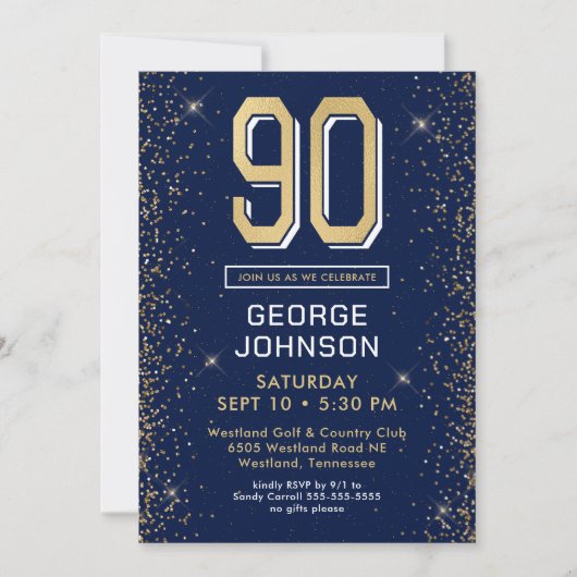 Modern Navy Blue 90ste verjaardag Kaart (Voorkant)