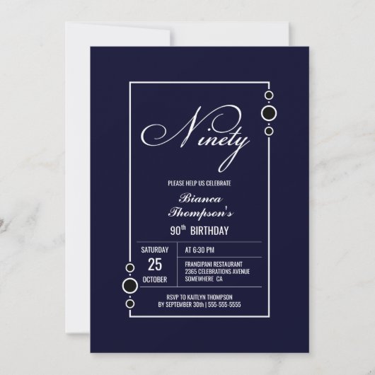 Modern Navy Blue 90ste verjaardagsfeest Kaart (Voorkant)