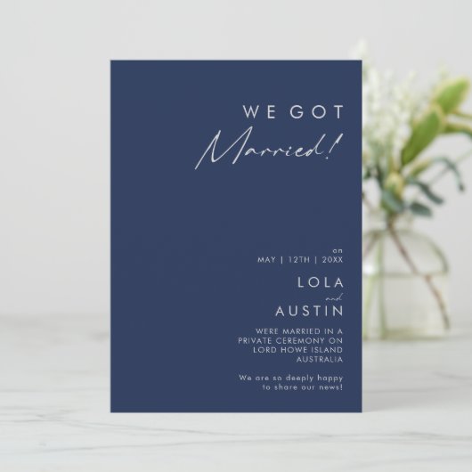 Modern Navy Blue | Aankondiging Silver Elopement (Staand voorkant)