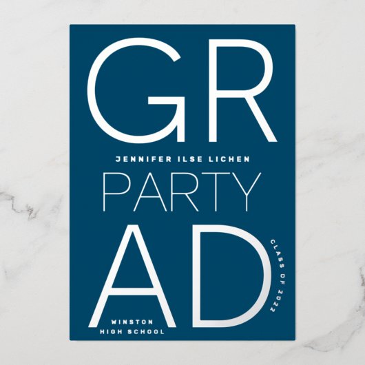 MODERN NAVY BLUE AFSTUDEERDER PARTY Class of 2023 Folie Uitnodiging (Voorkant)