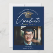 Modern Navy Blue Afstuderen Foto 2025 Afstuderen Aankondiging