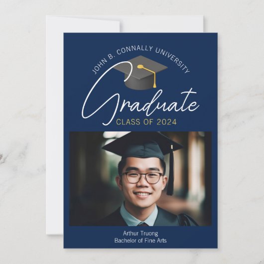 Modern Navy Blue Afstuderen Foto 2025 Afstuderen Aankondiging (Voorkant)