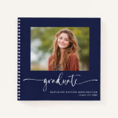 Modern Navy Blue Afstuderen gastenboek met foto Notitieboek (Voorkant)