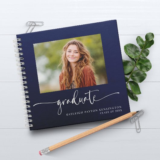 Modern Navy Blue Afstuderen gastenboek met foto Notitieboek