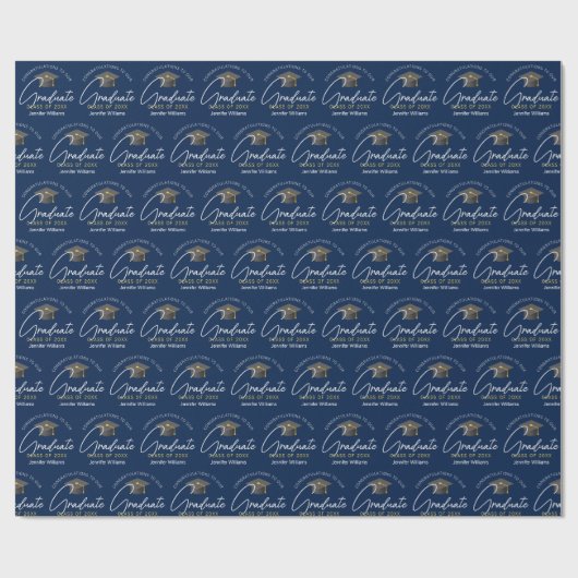 Modern Navy Blue Afstuderen Gepersonaliseerd Afstu Cadeaupapier (Vlak)