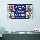 Modern Navy Blue Afstuderen Klasse van 2024 FOTO Spandoek (Beurs)