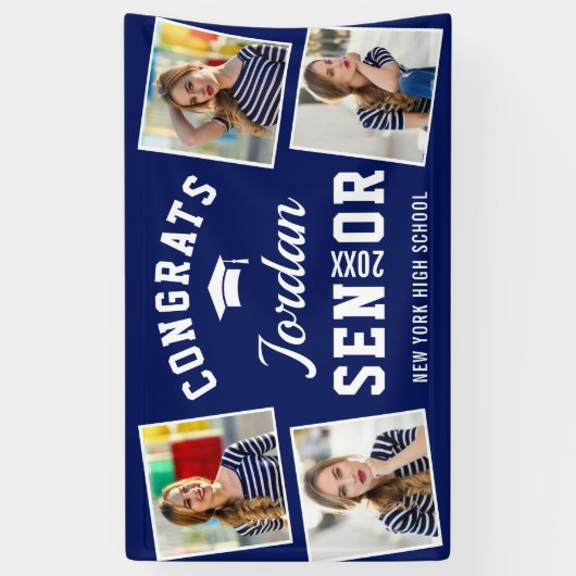 Modern Navy Blue Afstuderen Klasse van 2024 FOTO Spandoek (Verticaal)