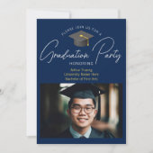 Modern Navy Blue Afstuderen Photo Party Kaart (Voorkant)