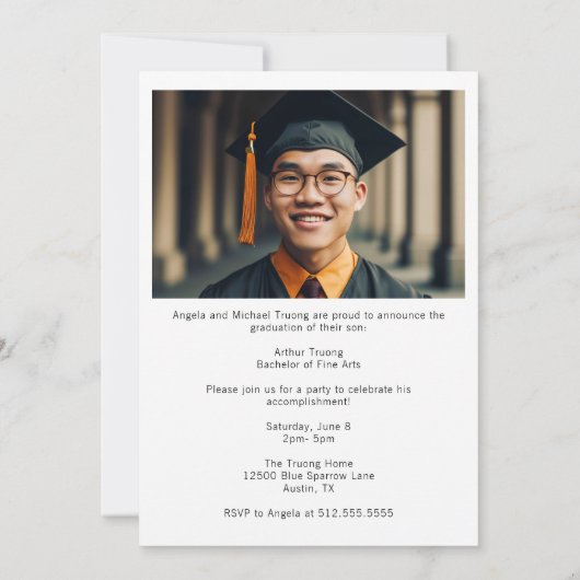 Modern Navy Blue Afstuderen Photo Party Kaart (Achterkant)