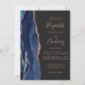 Modern Navy Blue Agaat Roos Gold Dark Wedding Kaart (Voorkant)