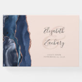 Modern Navy Blue Agaat Roos Gold Script Blush Pink Gastenboek (Voorkant)