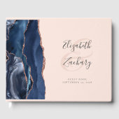 Modern Navy Blue Agaat Roos Gold Script Blush Pink Gastenboek (Voorkant)