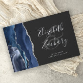 Modern Navy Blue Agaat Zilver Script Donker Gastenboek