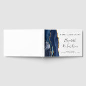 Modern Navy Blue Agate Gold Script Pensioen Gastenboek (Volledig)