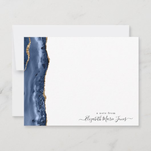 Modern Navy Blue Agate Marble Gemstone Script Name Notitiekaartje (Voorkant)