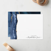 Modern Navy Blue Agate Marble Gemstone Script Name Notitiekaartje (Voorkant / Achterkant in situ)