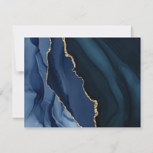 Modern Navy Blue Agate Marble Gemstone Script Name Notitiekaartje (Achterkant)