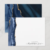 Modern Navy Blue Agate Marble Gemstone Script Name Notitiekaartje (Voorkant / Achterkant)