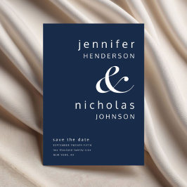 Modern Navy Blue Ampersand Typography Wedding Save The Date