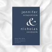 Modern Navy Blue Ampersand Typography Wedding Save The Date