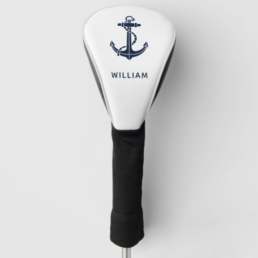 Modern Navy Blue Anchor Nautical Personalized Golfheadcover (Voorkant)