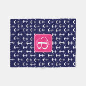Modern Navy Blue Anchors Pattern Personalized Fleece Deken (Voorkant (Horizontaal))