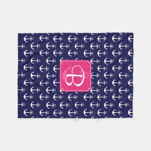 Modern Navy Blue Anchors Pattern Personalized Fleece Deken (Voorkant (Horizontaal))
