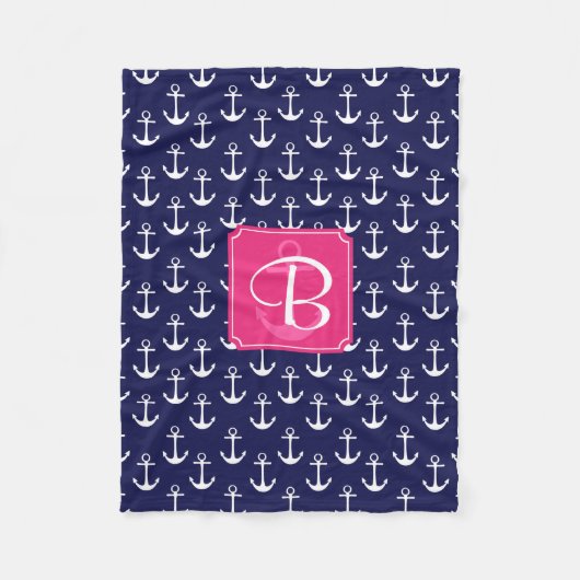 Modern Navy Blue Anchors Pattern Personalized Fleece Deken (Voorkant)